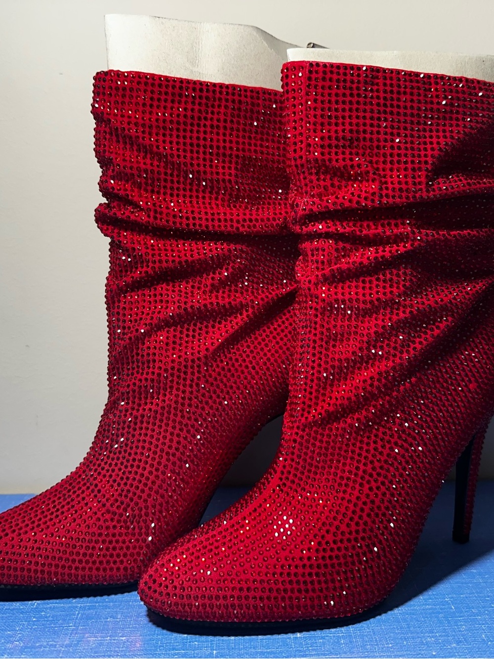 Nine West Red Crystal Slouch Stiletto Boots - Picture 5 of 12